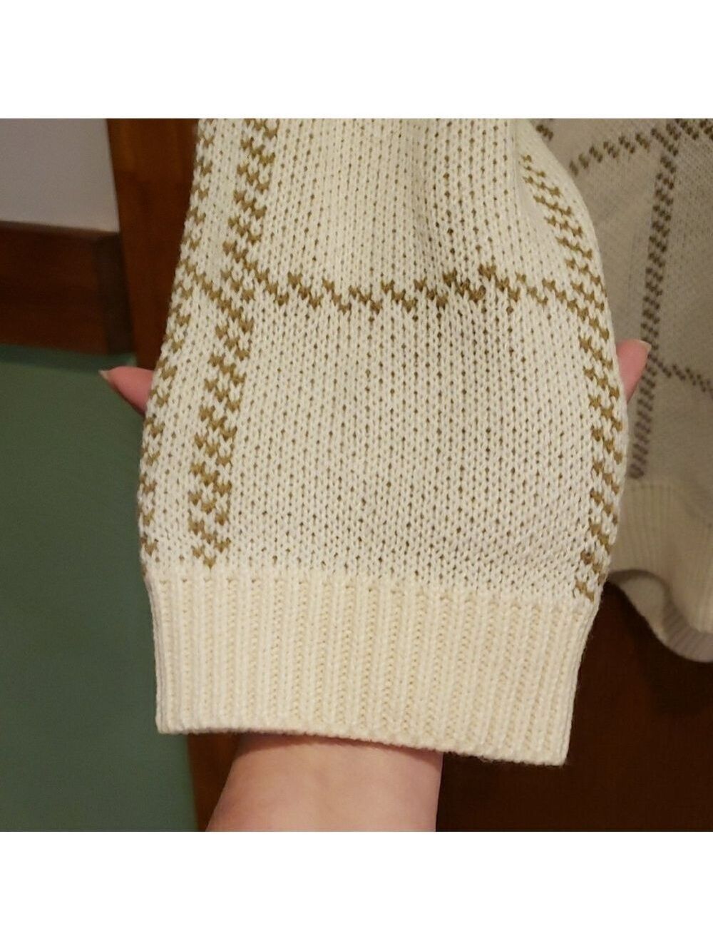 JODIFL Cream and Tan Checkered Turtleneck Sweater - Picture 8 of 13